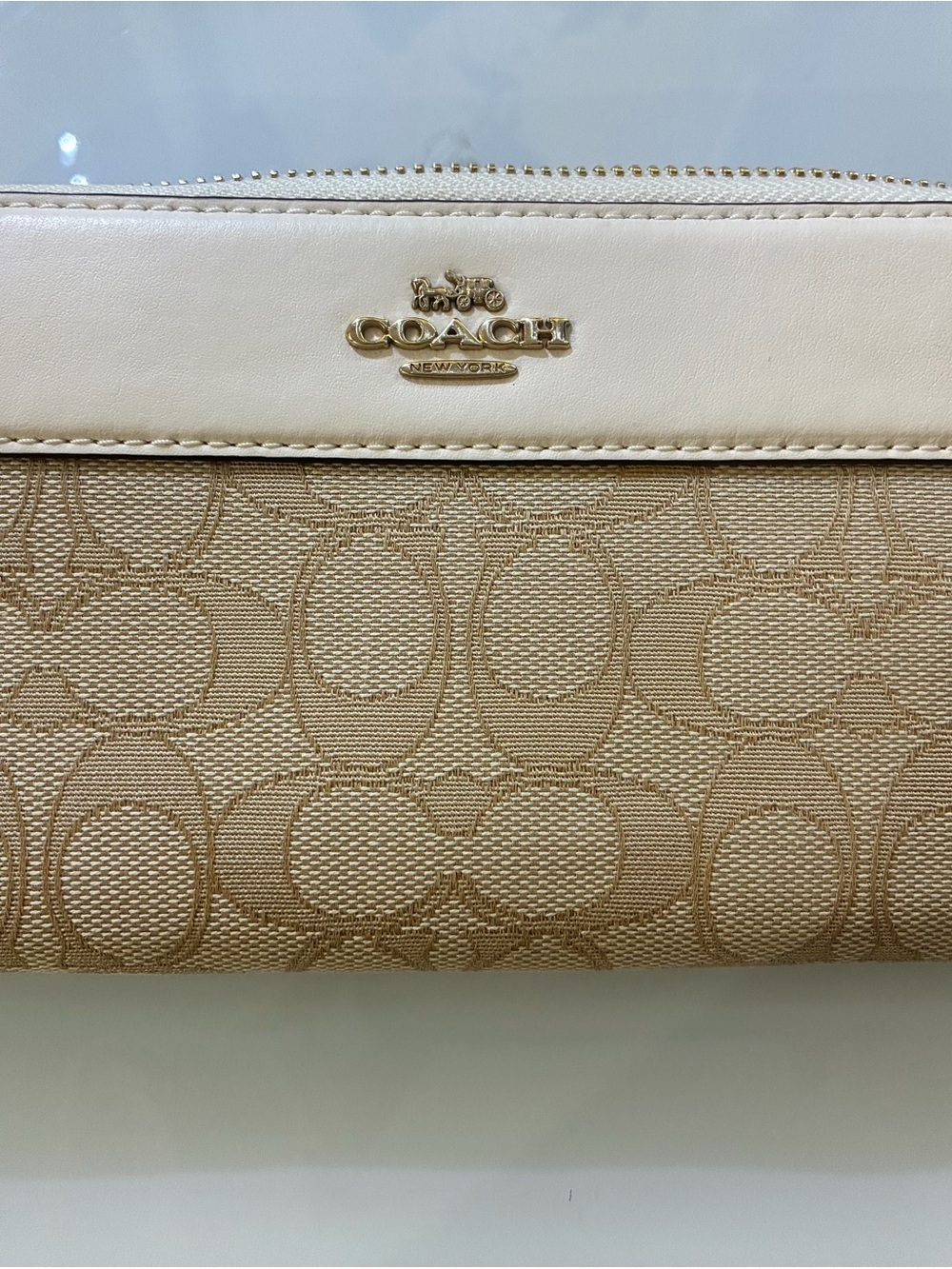 Coach Signature Continental Wallet in Beige and Cream